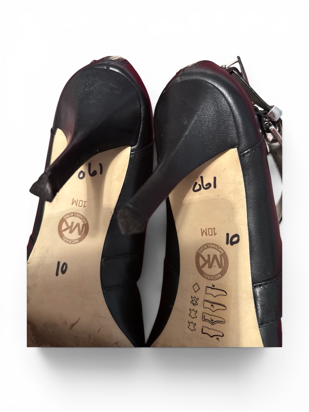 MICHAEL Michael Kors Black Pointed-Toe Strappy Heels with Double Buckle & Zipper - Picture 6 of 8